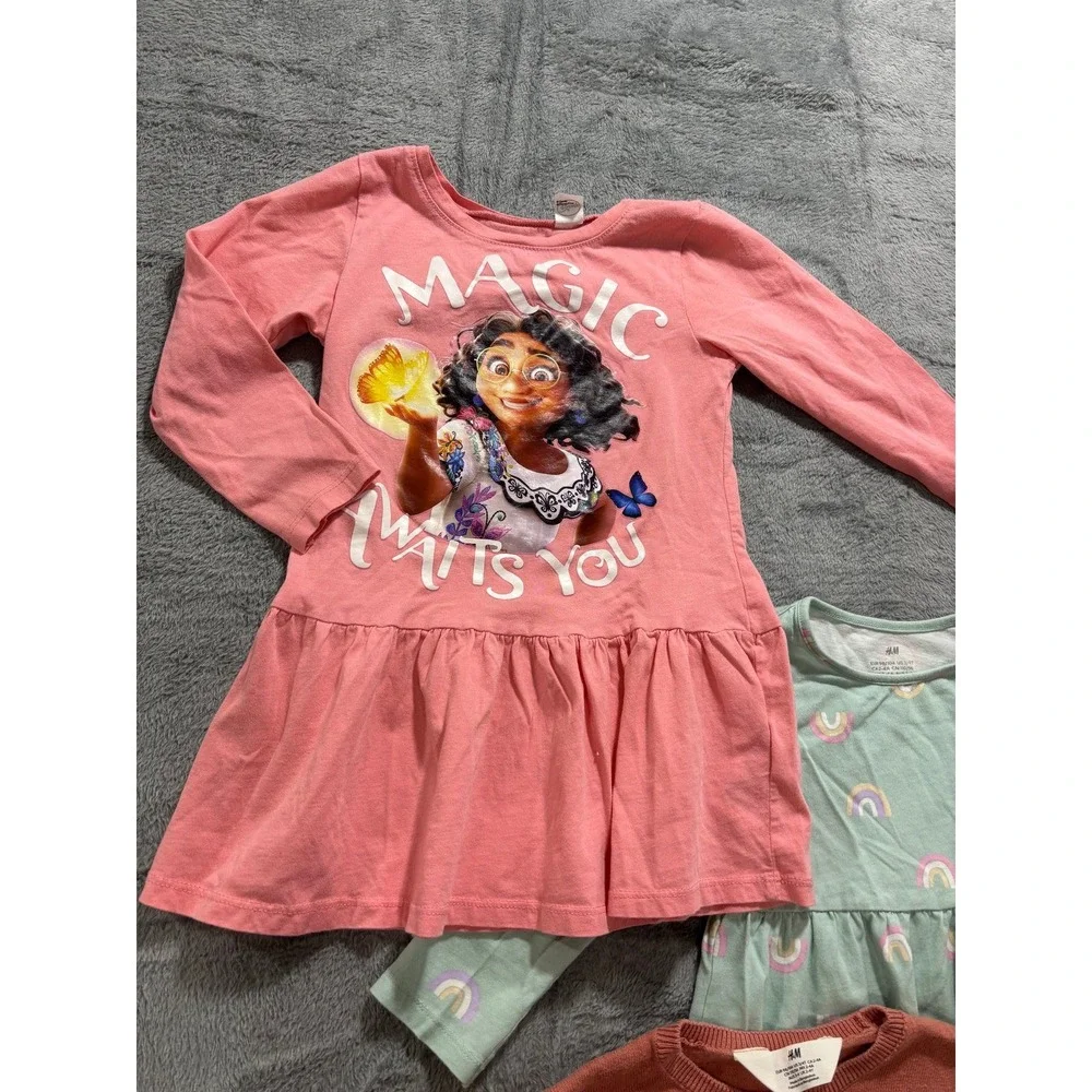 H&M Disney 3/4T Pink Mint Rust Girls Dress Sweater Lot Womens Casual Vintage 3PC